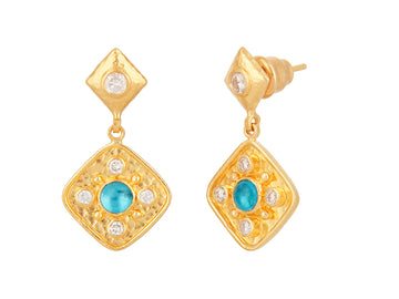 GURHAN, GURHAN Muse Gold Apatite Single Drop Earrings, 15mm Square on Square Post Top