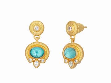 GURHAN, GURHAN Muse Gold Single Drop Earrings, 8x6mm Oval set in Wide Frame, Hoop Post Top, Apatite and Diamond