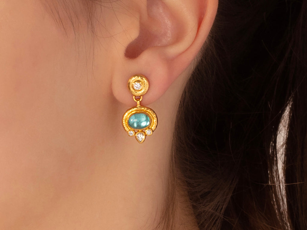 GURHAN, GURHAN Muse Gold Apatite Single Drop Earrings, 8x6mm Oval set in Wide Frame on Post Top