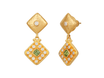 GURHAN, GURHAN Muse Gold Tourmaline Single Drop Earrings, 11mm Square Medallion