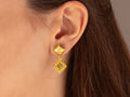 GURHAN, GURHAN Muse Gold Single Drop Earrings, 11mm Square Medallion, Tourmaline and Diamond