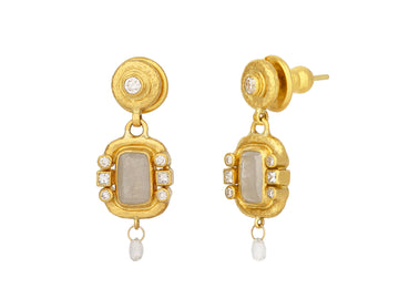 GURHAN, GURHAN Muse Gold Diamond Single Drop Earrings, 9x6mm Rectangle set in Wide Frame