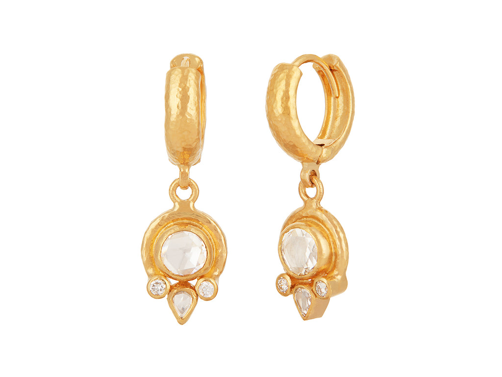 GURHAN, GURHAN Muse Gold Single Drop Earrings, 6mm Round set in Wide Frame, Diamond