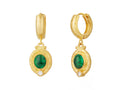 GURHAN, GURHAN Muse Gold Single Drop Earrings, 7x6mm Oval set in Wide Frame, Hoop Top, Emerald and Diamond