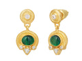 GURHAN, GURHAN Muse Gold Single Drop Earrings, 7x6mm Oval set in Wide Frame, Emerald and Diamond