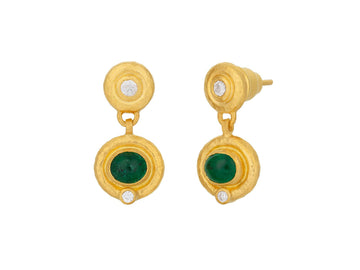 GURHAN, GURHAN Muse Gold Single Drop Earrings, 6x5mm Oval set in Wide Frame, Emerald and Diamond