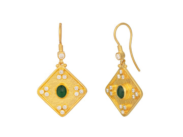 GURHAN, GURHAN Muse Gold Emerald Single Drop Earrings, 17mm Square Medallion