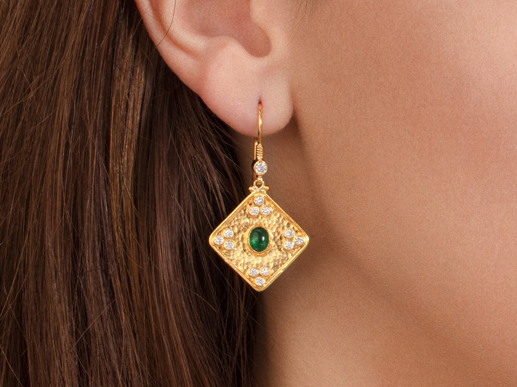 GURHAN, GURHAN Muse Gold Emerald Single Drop Earrings, 17mm Square Medallion