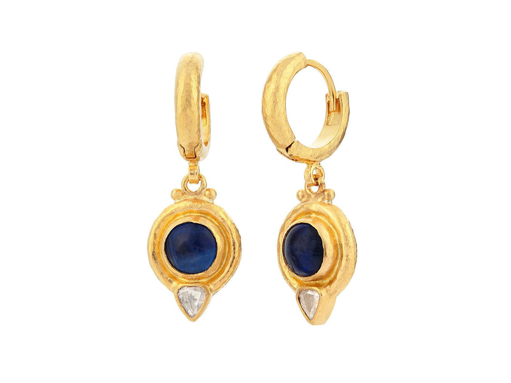 GURHAN, GURHAN Muse Gold Kyanite Single Drop Earrings, 7mm Round set in Wide Frame, Hoop Top