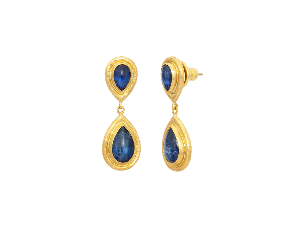 GURHAN, GURHAN Muse Gold Kyanite Single Drop Earrings, Double Teardrop set in Wide Frame