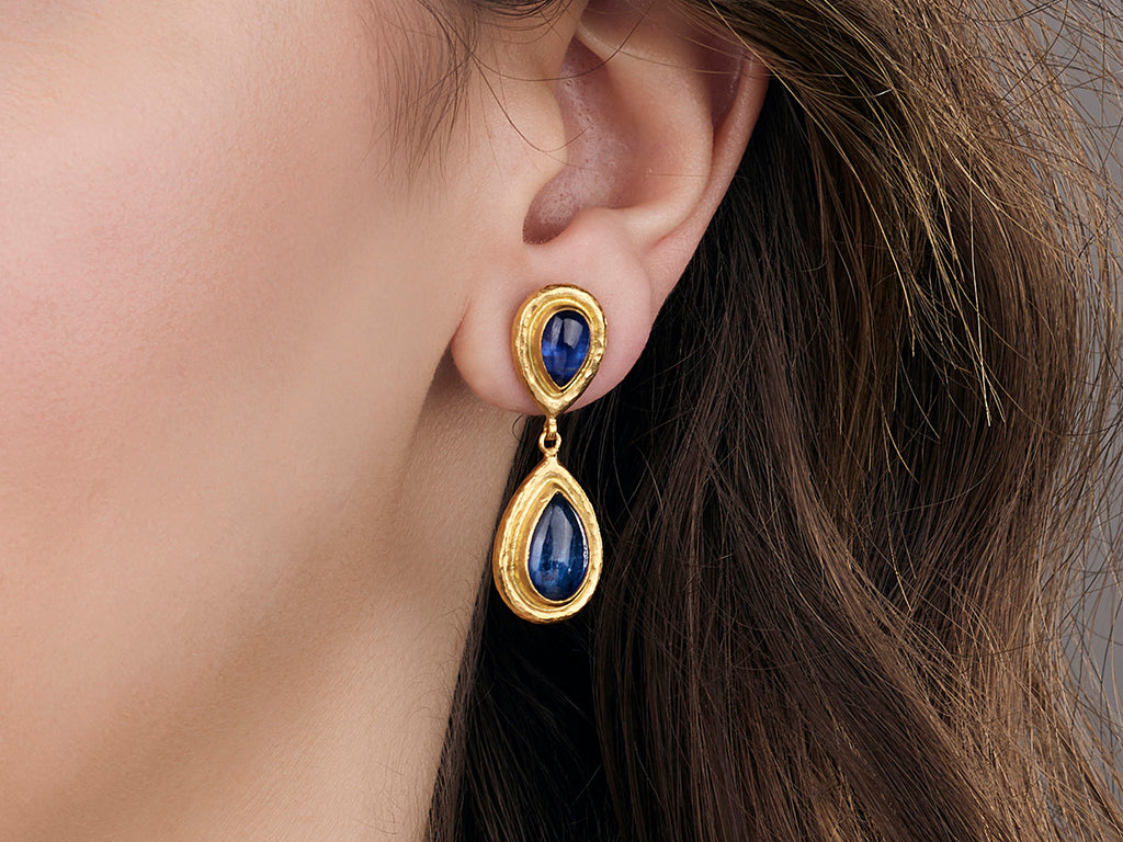 GURHAN, GURHAN Muse Gold Kyanite Single Drop Earrings, Double Teardrop set in Wide Frame