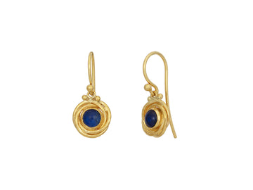 GURHAN, GURHAN Muse Gold Single Drop Earrings, 5mm Round set in Twisted Frame, Wire Hook, Kyanite