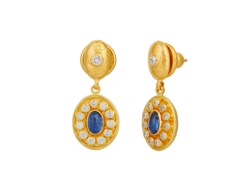 GURHAN, GURHAN Muse Gold Kyanite Single Drop Earrings, 14x12mm Oval Medallion