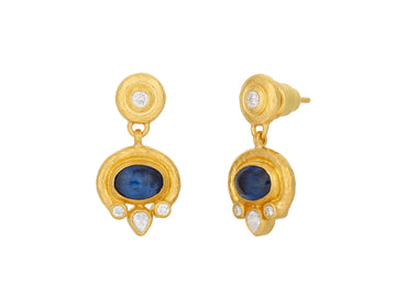 GURHAN, GURHAN Muse Gold Kyanite Single Drop Earrings, 8x6mm Oval set in Wide Frame on Post Top