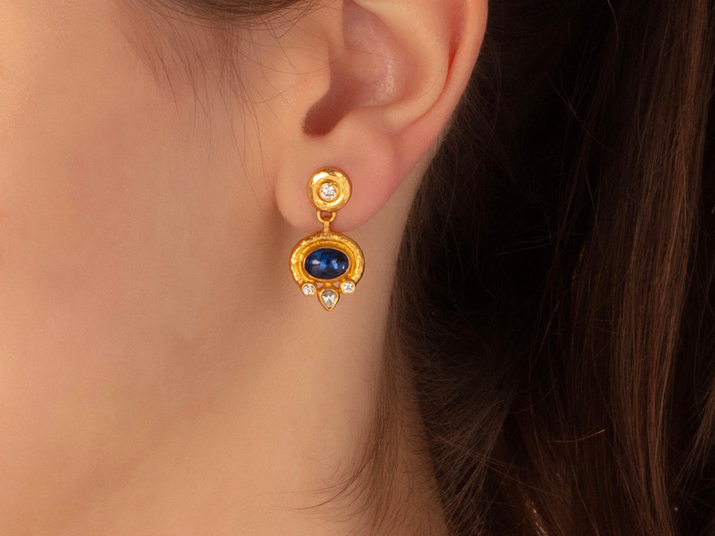 GURHAN, GURHAN Muse Gold Kyanite Single Drop Earrings, 8x6mm Oval set in Wide Frame on Post Top