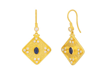 GURHAN, GURHAN Muse Gold Kyanite Single Drop Earrings, 17mm Square Medallion