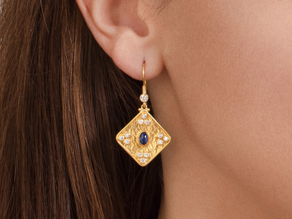 GURHAN, GURHAN Muse Gold Kyanite Single Drop Earrings, 17mm Square Medallion