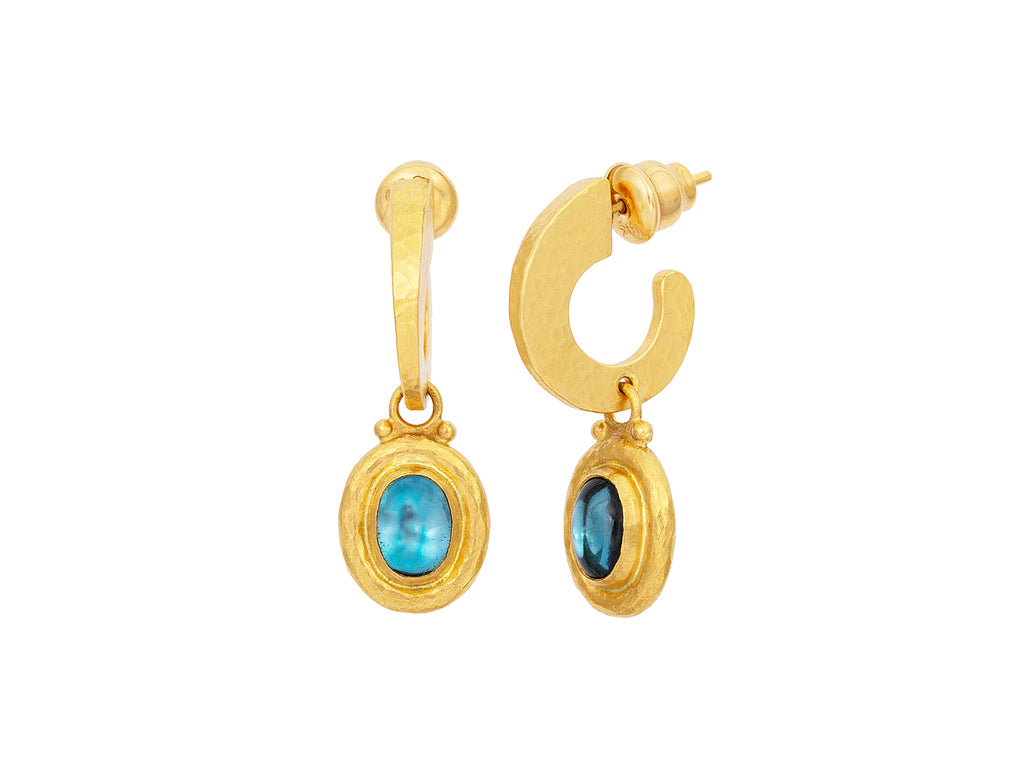 GURHAN, GURHAN Muse Gold Topaz Single Drop Earrings, 8x6mm Oval set in Wide Frame, Hoop Post Top