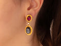 GURHAN, GURHAN Muse Gold Single Drop Earrings, Mixed Oval set in Wide Frame, Mixed Stones