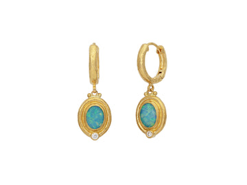 GURHAN, GURHAN Muse Gold Opal Single Drop Earrings, 9x7mm Oval set in Wide Frame, Hoop Top