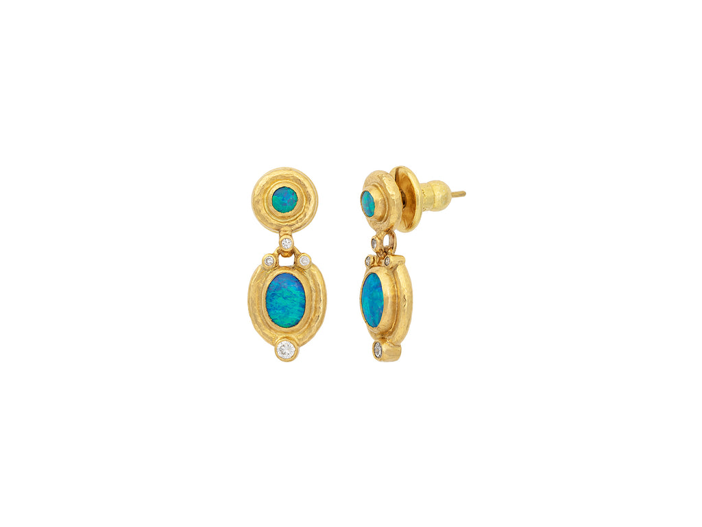 GURHAN, GURHAN Muse Gold Single Drop Earrings, Oval and Round set in Wide Frame, with Opal and Diamond
