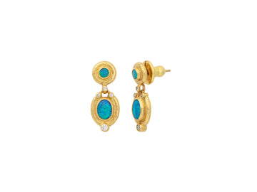 GURHAN, GURHAN Muse Gold Single Drop Earrings, Oval and Round set in Wide Frame, with Opal and Diamond