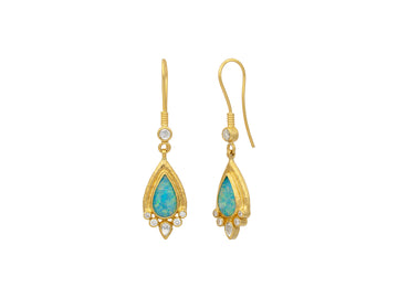 GURHAN, GURHAN Muse Gold Opal Single Drop Earrings, 12x7mm Teardrop set in Wide Frame, Wire Hook