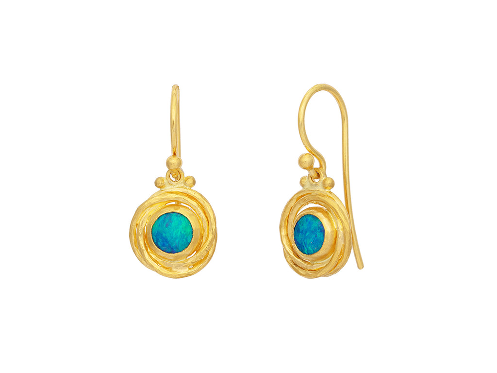 GURHAN, GURHAN Muse Gold Opal Single Drop Earrings, 6mm Round set in Twisted Frame, Wire Hook