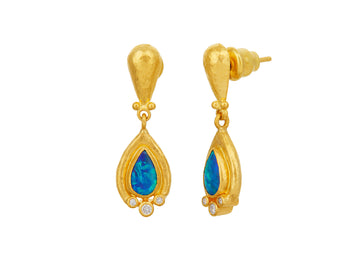 GURHAN, GURHAN Muse Gold Opal Single Drop Earrings, 8x5mm Teardrop set in Wide Frame