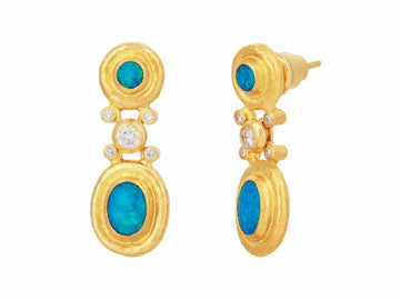 GURHAN, GURHAN Muse Gold Opal Single Drop Earrings, Oval and Round set in Wide Frame