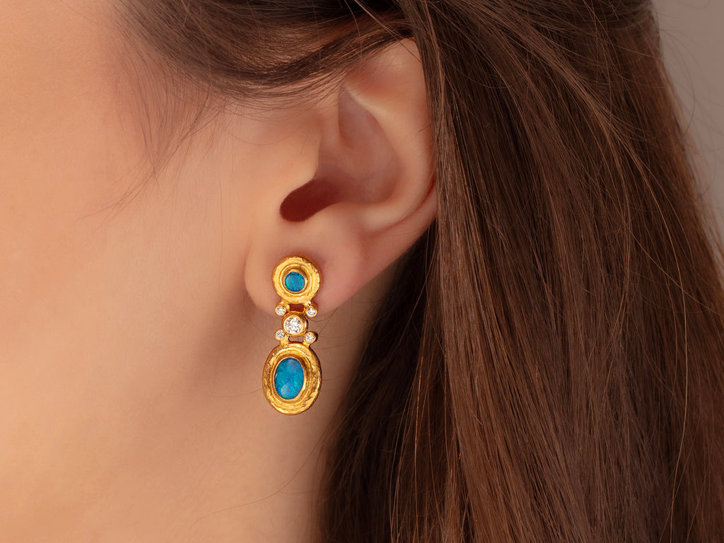 GURHAN, GURHAN Muse Gold Opal Single Drop Earrings, Oval and Round set in Wide Frame