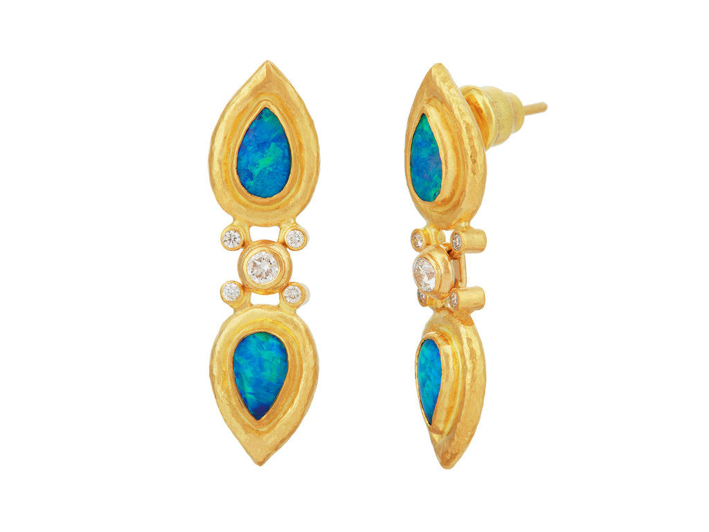 GURHAN, GURHAN Muse Gold Single Drop Earrings, 8x5mm Teardrop set in Wide Frame, Opal and Diamond