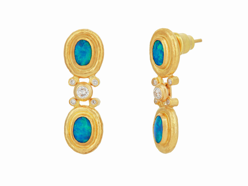 GURHAN, GURHAN Muse Gold Opal Single Drop Earrings, 7x5mm Oval set in Wide Frame, Post Top