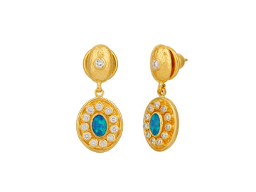 GURHAN, GURHAN Muse Gold Single Drop Earrings, 14x12mm Oval Medallion, Opal and Diamond