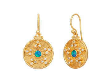 GURHAN, GURHAN Muse Gold Opal Single Drop Earrings, 17mm Round Medallion on Wire Hook