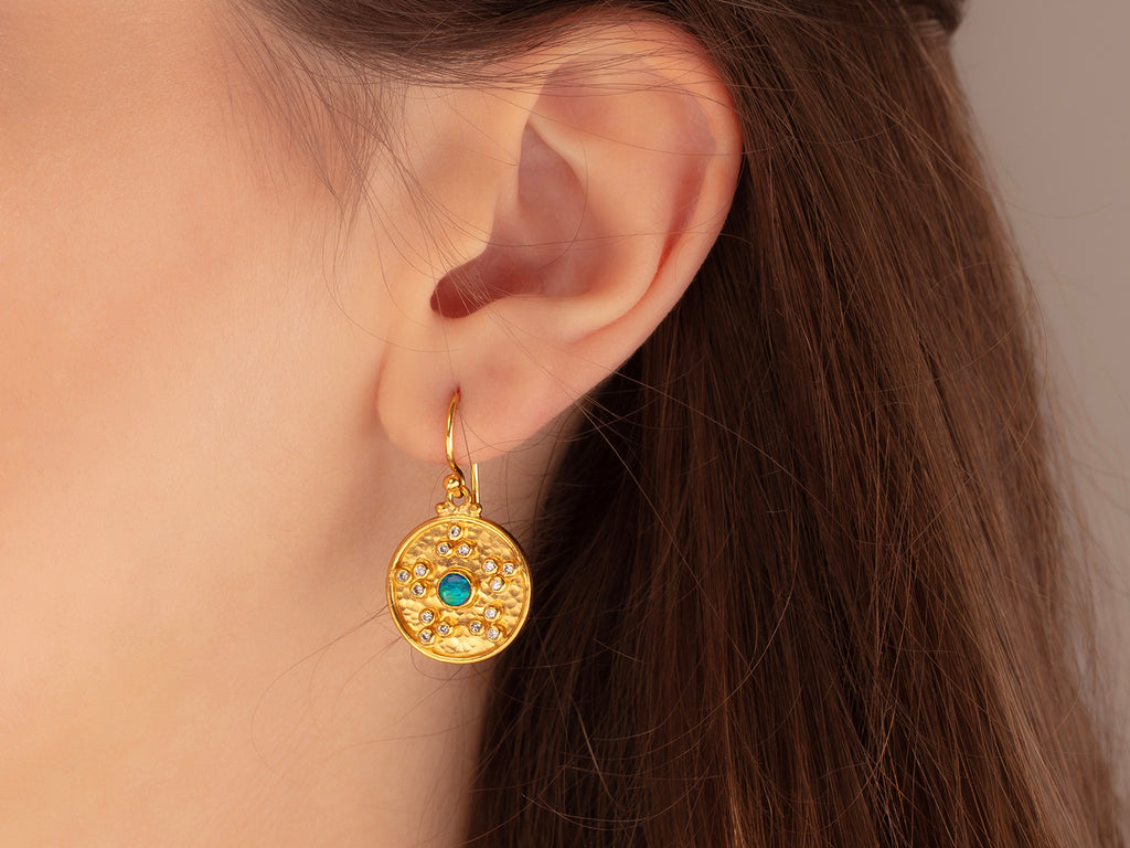 GURHAN, GURHAN Muse Gold Opal Single Drop Earrings, 17mm Round Medallion on Wire Hook