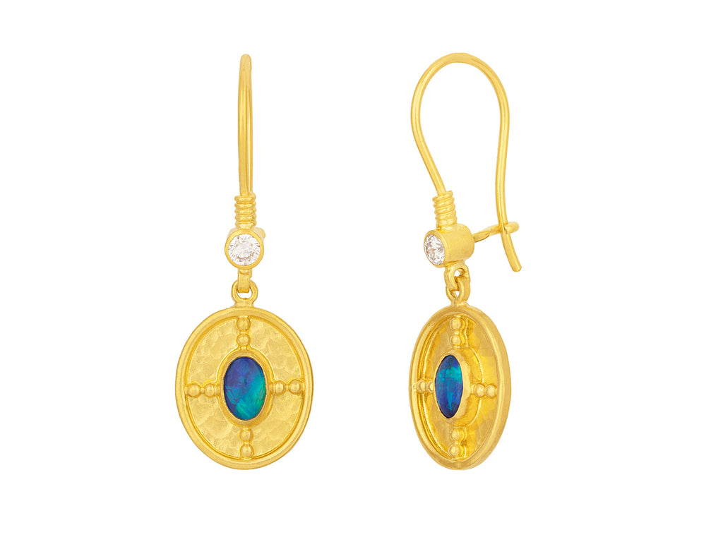 GURHAN, GURHAN Muse Gold Opal Single Drop Earrings, 12x14mm Medallion on Wire Hook