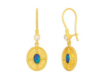 GURHAN, GURHAN Muse Gold Opal Single Drop Earrings, 12x14mm Medallion on Wire Hook