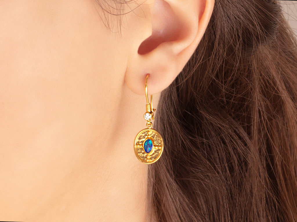 GURHAN, GURHAN Muse Gold Opal Single Drop Earrings, 12x14mm Medallion on Wire Hook