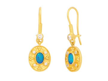 GURHAN, GURHAN Muse Gold Opal Single Drop Earrings, 14x12mm Oval Medallion on Wire Hook