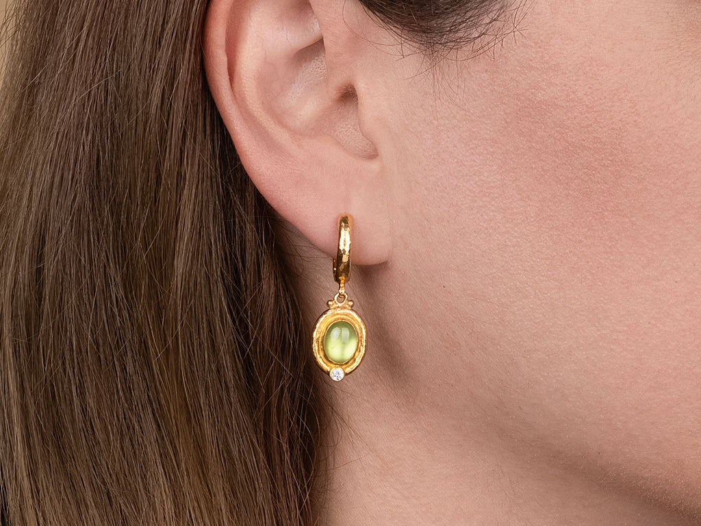 GURHAN, GURHAN Muse Gold Peridot Single Drop Earrings, 9x7mm Oval set in Wide Frame, Hoop Top