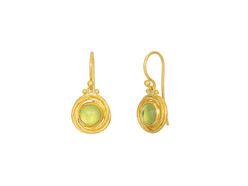 GURHAN, GURHAN Muse Gold Peridot Single Drop Earrings, 7mm Round set in Wide Frame on Wire Hook