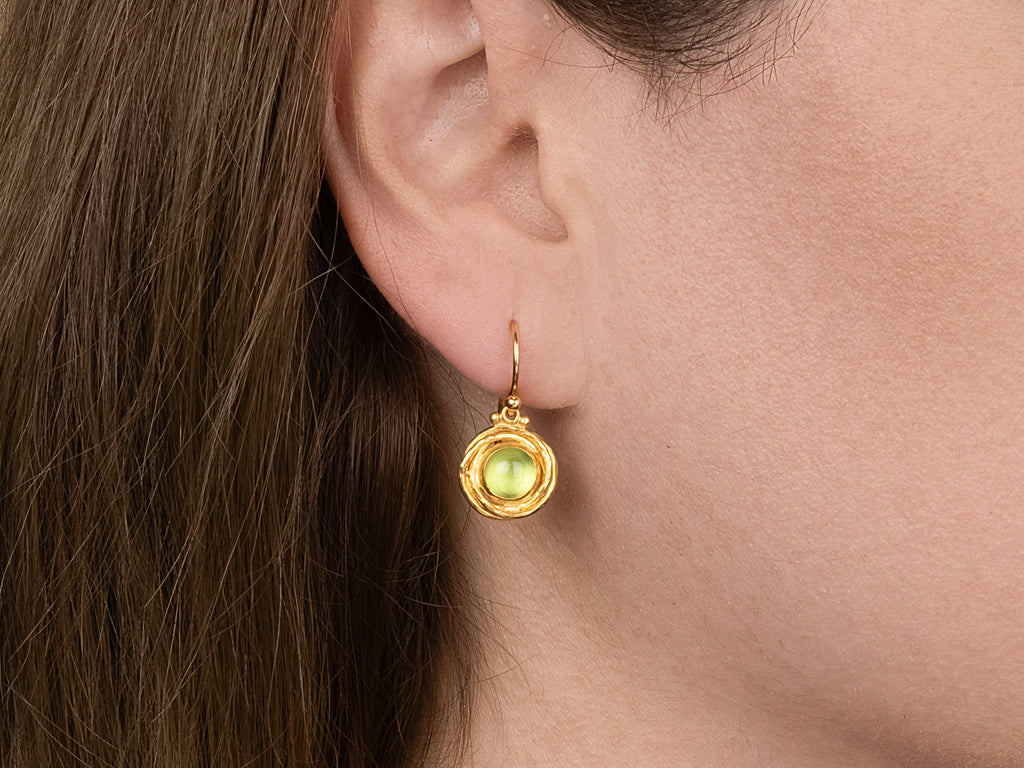 GURHAN, GURHAN Muse Gold Peridot Single Drop Earrings, 7mm Round set in Wide Frame on Wire Hook