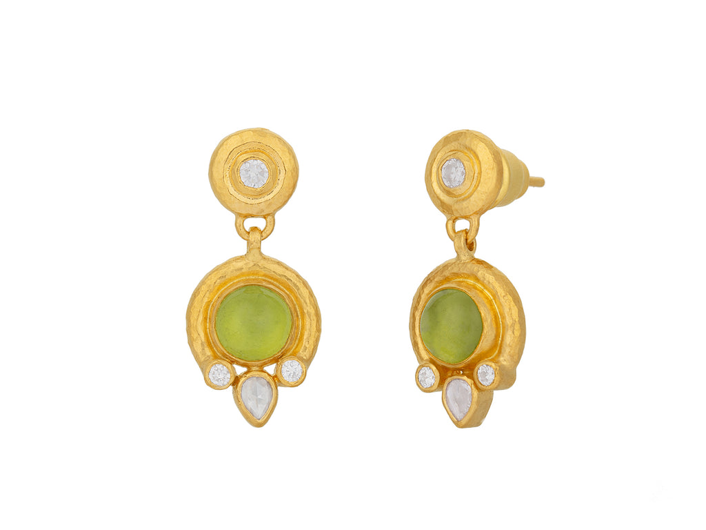 GURHAN, GURHAN Muse Gold Peridot Single Drop Earrings, 7mm Round set in Wide Frame, Post Top