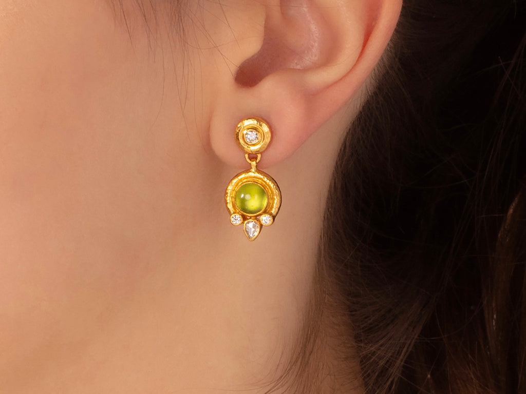 GURHAN, GURHAN Muse Gold Peridot Single Drop Earrings, 7mm Round set in Wide Frame, Post Top