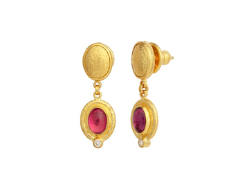 GURHAN, GURHAN Muse Gold Tourmaline Single Drop Earrings, 8x6mm Oval set in Wide Frame, Post Top