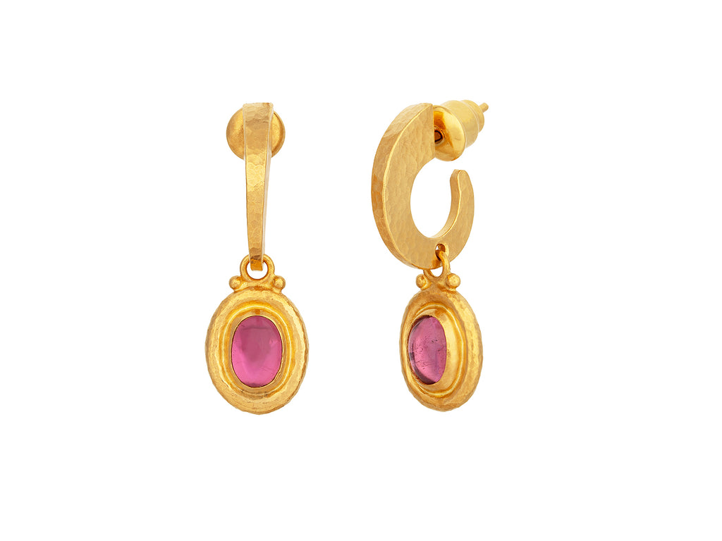 GURHAN, GURHAN Muse Gold Tourmaline Single Drop Earrings, 8x6mm Oval set in Wide Frame, Hoop Post Top