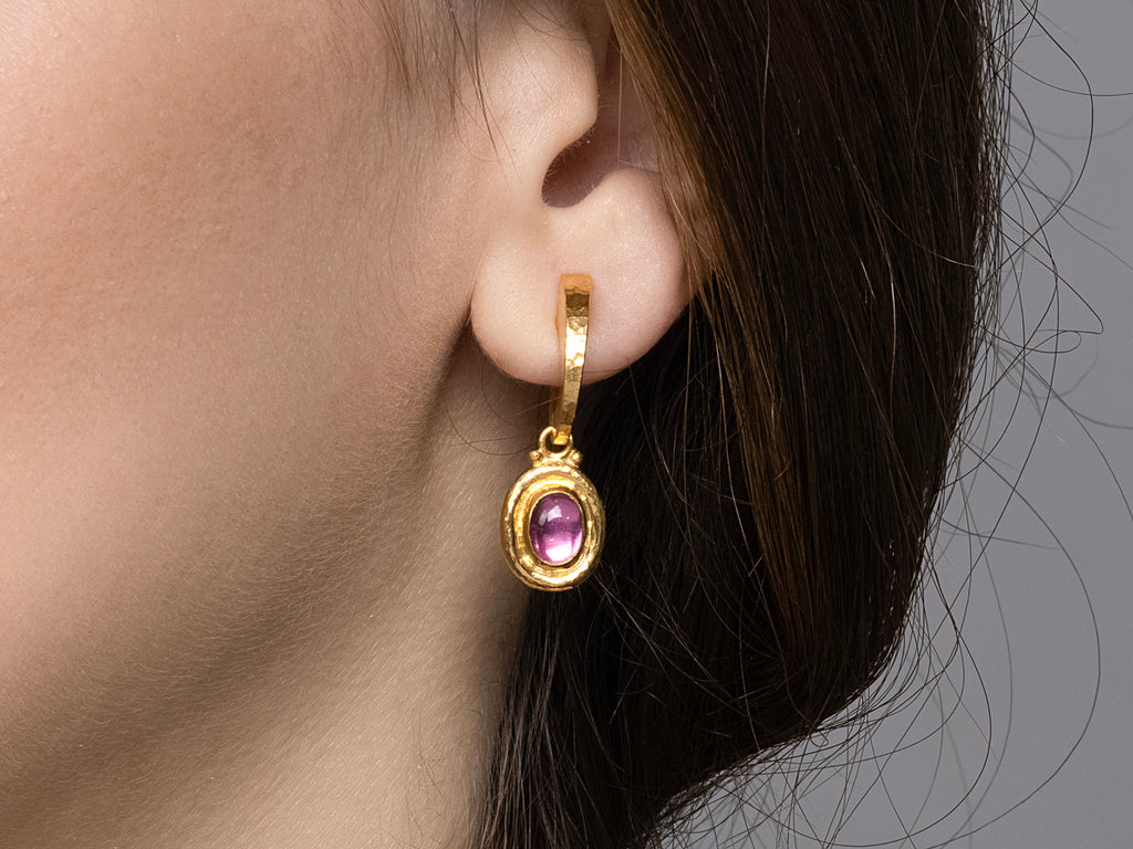 GURHAN, GURHAN Muse Gold Tourmaline Single Drop Earrings, 8x6mm Oval set in Wide Frame, Hoop Post Top