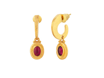 GURHAN, GURHAN Muse Gold Tourmaline Single Drop Earrings, 7x5mm Oval set in Wide Frame, Hoop Post Top