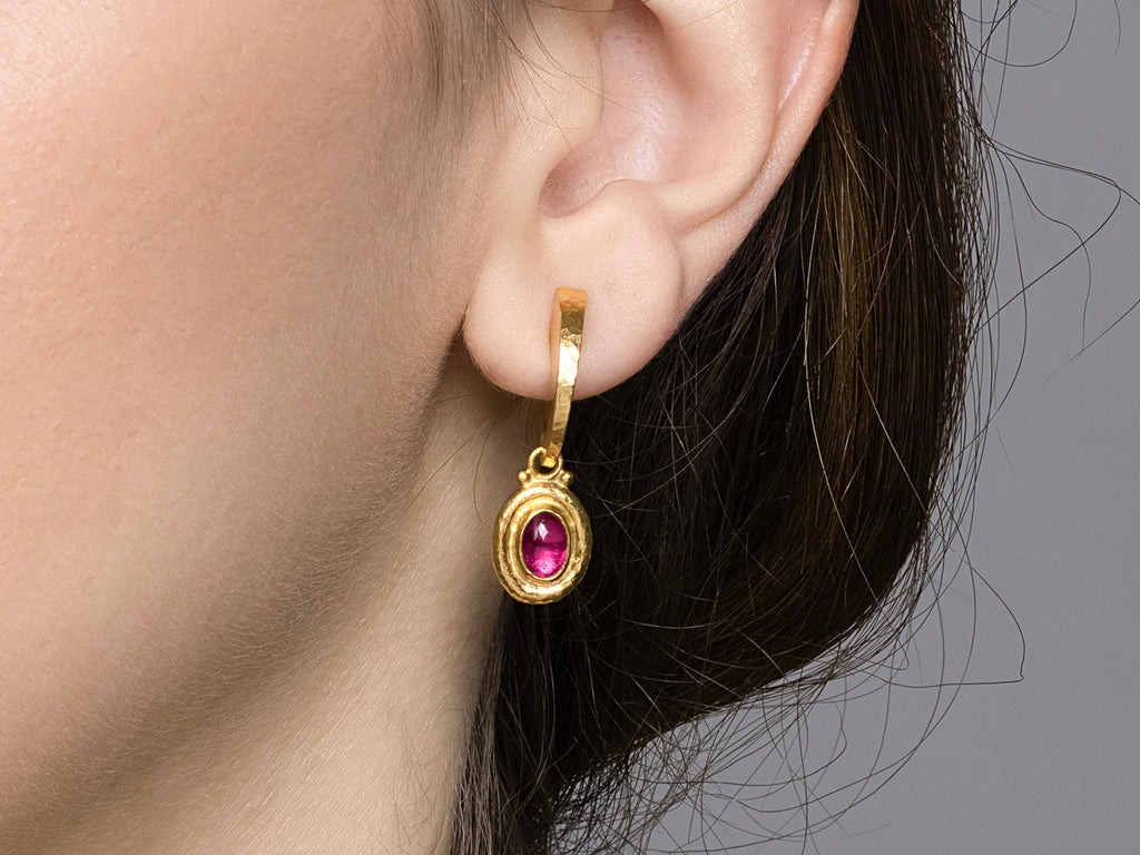 GURHAN, GURHAN Muse Gold Tourmaline Single Drop Earrings, 7x5mm Oval set in Wide Frame, Hoop Post Top